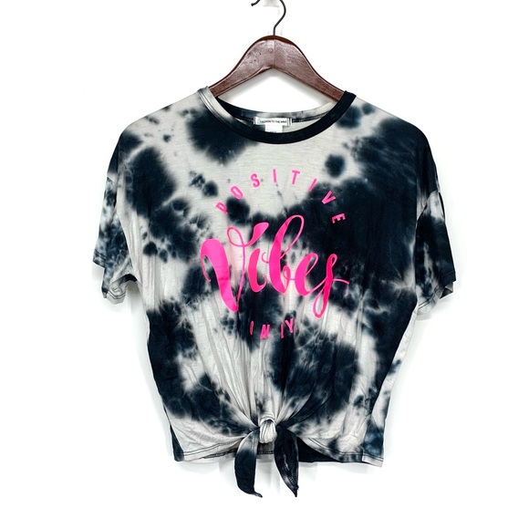 Positive Vibes Only Dark Tie Dye Hot Pink Tied Front Soft Tee New Nwot Sz Small - Picture 2 of 9